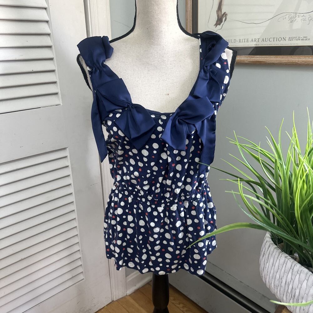 Ric Rac Anthropologie Top Womens Medium Blue Ring of Bows Tank Dainty Soft Girl